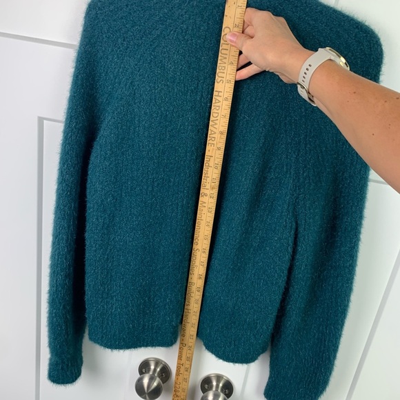 Sleeping On Snow Anthropologie SMALL Green Blue Fuzzy Cardigan Sweater - Picture 7 of 8